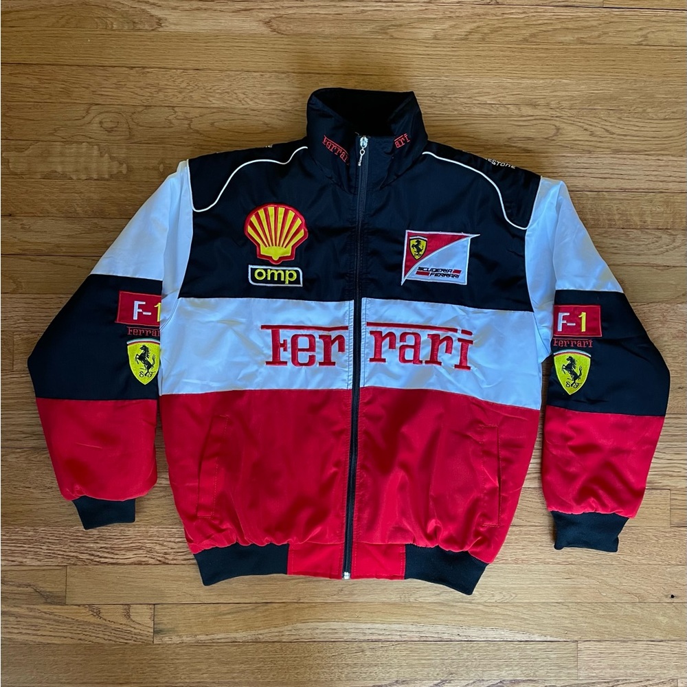 Ferrari Red Black White Team Racing Bomber Jacket